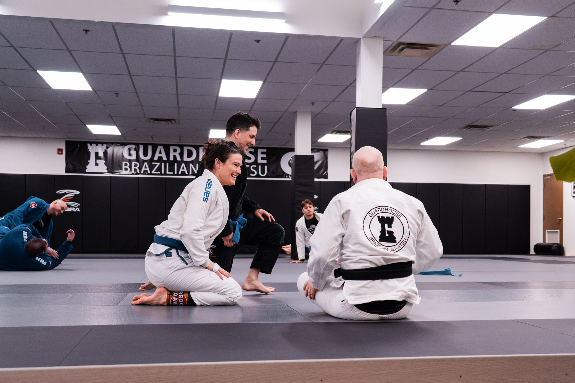 Students smiling and training